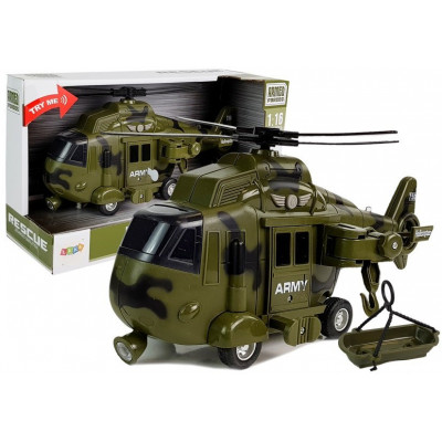 Helikoptéra 1:16 na batérie s hákom - vojenská, zelená